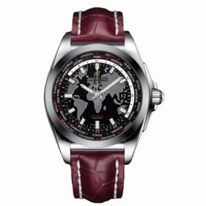 Breitling Galactic Unitime Black Dial Burgundy Crocodile Leather Men's Watch WB3510U4-BD94BGCT