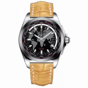 Breitling Galactic Unitime Black Dial Camel Crocodile Leather Men's Watch WB3510U4-BD94CMCD