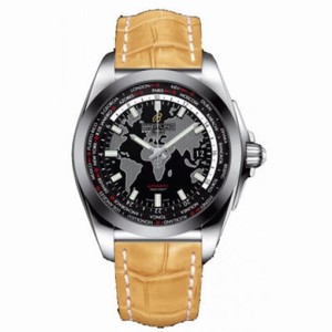 Breitling Galactic Unitime Black Dial Camel Crocodile Leather Men's Watch WB3510U4-BD94CMCT