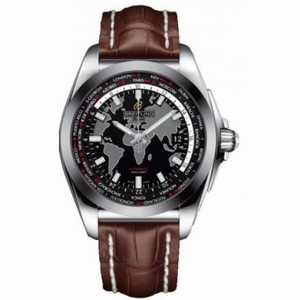 Breitling Galactic Unitime Black Dial Dark Brown Crocodile Leather Men's Watch WB3510U4-BD94DBRCT