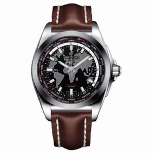 Breitling Galactic Unitime Black Dial Dark Brown Leather Men's Watch WB3510U4-BD94DBRLT