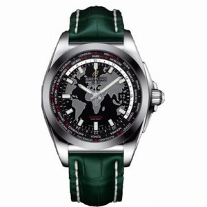 Breitling Galactic Unitime Black Dial Green Crocodile Leather Men's Watch WB3510U4-BD94GRCD