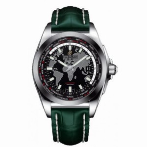 Breitling Galactic Unitime Black Dial Green Crocodile Leather Men's Watch WB3510U4-BD94GRCT