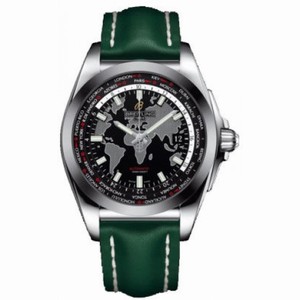 Breitling Galactic Unitime Black Dial Green Leather Automatic Men's Watch WB3510U4-BD94GRLD
