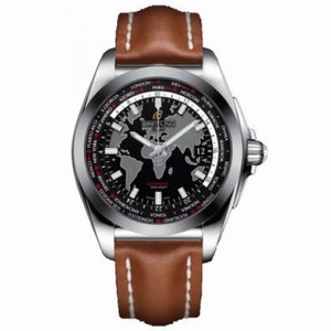 Breitling Galactic Unitime Black Dial Light Brown Leather Automatic Men's Watch WB3510U4-BD94BRLD