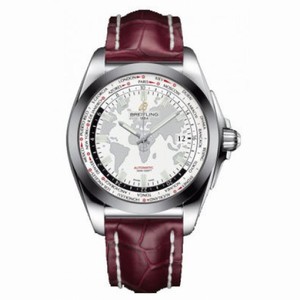 Breitling Galactic Unitime White Dial Burgundy Crocodile Leather Men's Watch WB3510U0-A777BGCD