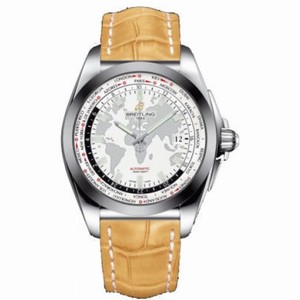 Breitling Galactic Unitime White Dial Camel Crocodile Leather Men's Watch WB3510U0-A777CMCD