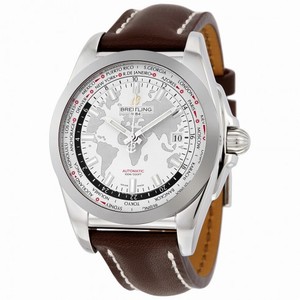 Breitling Galactic Unitime White Dial Dark Brown Leather Men's Watch WB3510U0-A777DBRLT