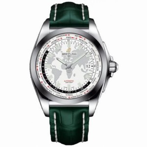 Breitling Galactic Unitime White Dial Green Crocodile Leather Men's Watch WB3510U0-A777GRCD