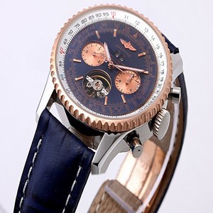 Breitling Navitimer Automatic Tourbillon L18841 Rose Gold Case Blue Dial Watch