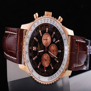 Breitling Navitimer Chrono-Matic 49 Rose Gold Mens Coffee Stainless Steel Strap 42mm Watch