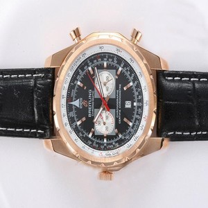 Breitling Navitimer Chrono-Matic Rose Gold Black Dial Black Cow Leather Strap Watch