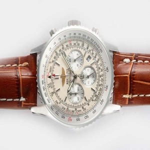 Breitling Navitimer Cosmonaute D23322 Round Brown Cow Leather Strap White Dial Watch