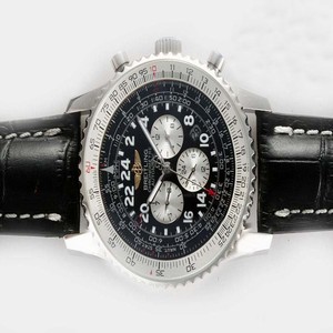 Breitling Navitimer Cosmonaute Steel Mens Black Stainless Steel Strap Watch
