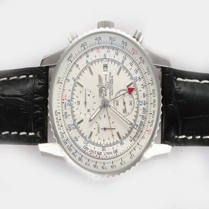 Breitling Navitimer World Steel 4 Mens Black Cow Leather Strap 46mm Watch