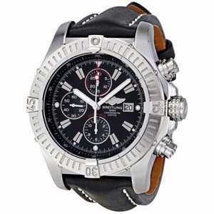 Breitling Super Avenger Black Dial Chronograph Black Leather Strap Men's Watch A1337011-B907BKLT