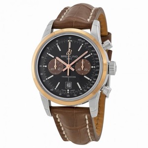 Breitling Transocean Chrono 38 Black Dial Brown leather Unisex Watch U4131012-Q600BRCT