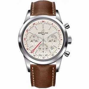 Breitling Transocean Chronograph GMT Silver Dial Brown Leather Men's Watch AB045112-G772BRLT