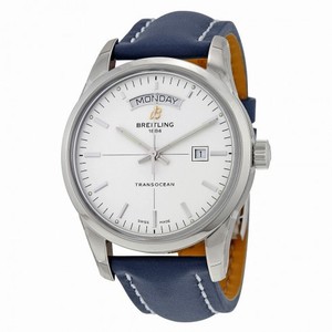 Breitling Transocean Day & Date Automatic Silver Dial Blue Leather Men's Watch A4531012-G751BLLT