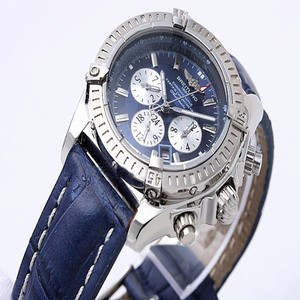 Breitling Windrider Chronomat Evolution Steel 44mm Blue Cow Leather Strap Watch