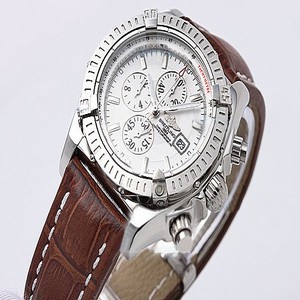Breitling Windrider Chronomat Evolution Steel 5 46mm White Dial Brown Cow Leather Strap Watch