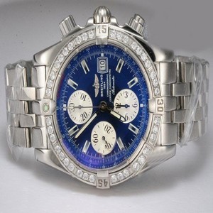 Breitling Windrider Chronomat Evolution Steel Silver Stainless Steel Strap Blue Dial Stainless Steel Bezel Watch