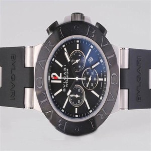 Bvlgari Diagono AC38BTAVD/SLN Black Rubber Strap Round Watch