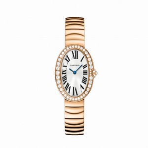 Cartier Baignoire Diamond Bezel Silver Dial 18 kt Rose Gold Ladies Watch WB520002
