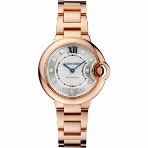 Cartier Ballon Bleu Automatic Silver Dial Diamond 18kt Rose Gold Ladies Watch WE902062