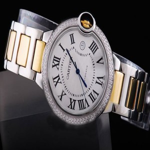 Cartier Ballon Bleu de Cartier w6920047 Gold Rose Gold Strap Mens Diamond Bezel Watch