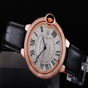 Cartier Ballon Bleu de Cartier WE900751 Mens Black Cow Leather Strap Diamond Bezel Watch