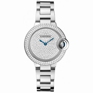 Cartier Ballon Bleu Diamond Pave Dial 18kt White Gold Ladies Watch WE902048