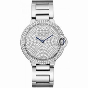 Cartier Ballon Bleu Diamond Pave Dial 18kt White Gold Unisex Watch WE902045