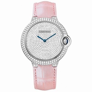Cartier Ballon Bleu Diamond Pave Dial Pink Leather Ladies Watch WE902042