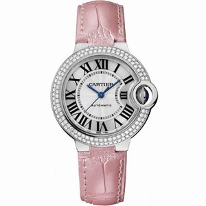Cartier Ballon Bleu Silver Dial Pink Leather Ladies Watch WE902037
