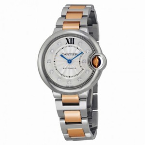 Cartier Ballon Bleu Silver Dial Steel and 18kt Rose Gold Ladies Watch WE902061