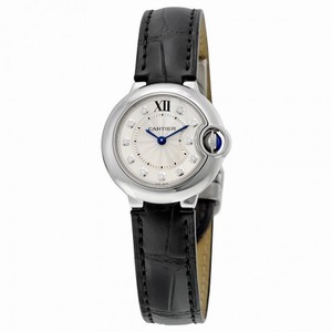 Cartier Ballon Bleu Silver Diamond Dial Black Alligator Leather W4BB0008