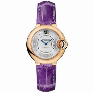 Cartier Ballon Bleu Silver Diamond Dial Purple Leather Ladies Watch WE902040