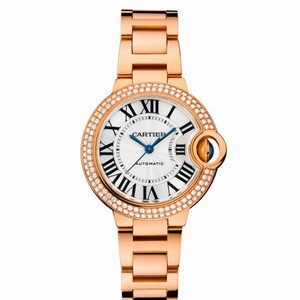 Cartier Ballon Bleu Silver Guilloche Dial Automatic Diamond Ladies Watch WE902064