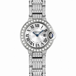 Cartier Ballon Bleu Small Silver Dial 18kt White Gold Mens Watch WE9003ZA