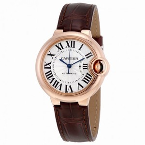 Cartier Balloon Bleu Silvered Opaline Flinque Dial Brown Leather Men's Watch W6920097