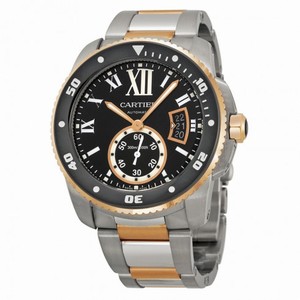 Cartier Calibre Black Dial Steel and Rose Gold Men's Watch W7100054