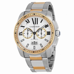 Cartier Calibre de Cartier Silver Dial Steel and 18kt Pink Gold Automatic Men's Watch W7100042