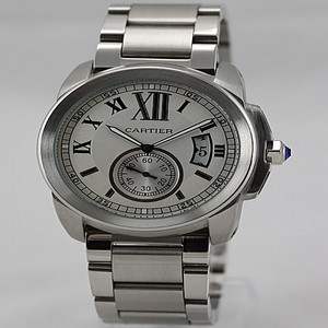 Cartier Calibre de Cartier W7100015 Silver Stainless Steel Strap White Dial 42mm Watch