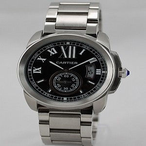 Cartier Calibre de Cartier W7100016 Round Black Dial Silver Stainless Steel Strap Watch