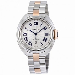 Cartier Cle de Cartier Silvered Flinque Sunray Effect Dial Automatic Ladies Watch W2CL0004