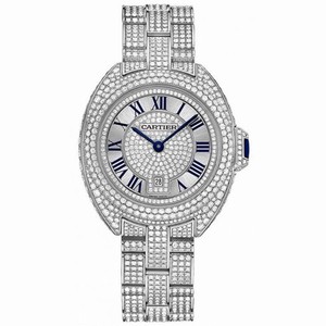 Cartier Cle Silver Diamond Pave Dial 18K White Gold Automatic Ladies Watch HPI00980