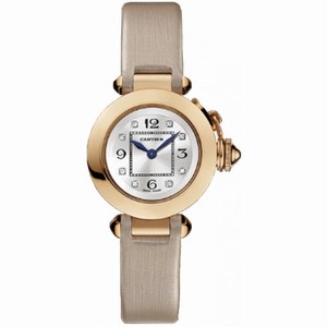 Cartier Miss Pasha Silver Diamond Dial Rose Gold and Beige Satin Ladies Watch WJ124028