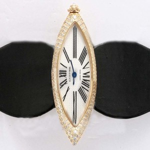 Cartier Montre WJ303050 Black Cow Leather Strap White Dial Oval Watch
