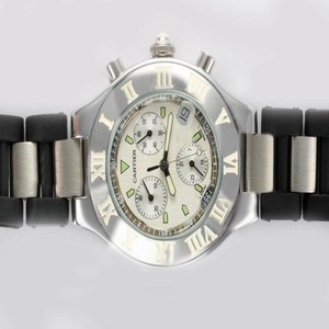 Cartier Must 21 W10073R6 38mm White Dial Black Rubber Strap Watch